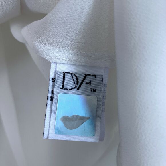 Diane Von Furstenberg Betsy Silk Tuxedo Blouse Black Ivory Sheer Ruffle Womens 8 - Picture 7 of 11